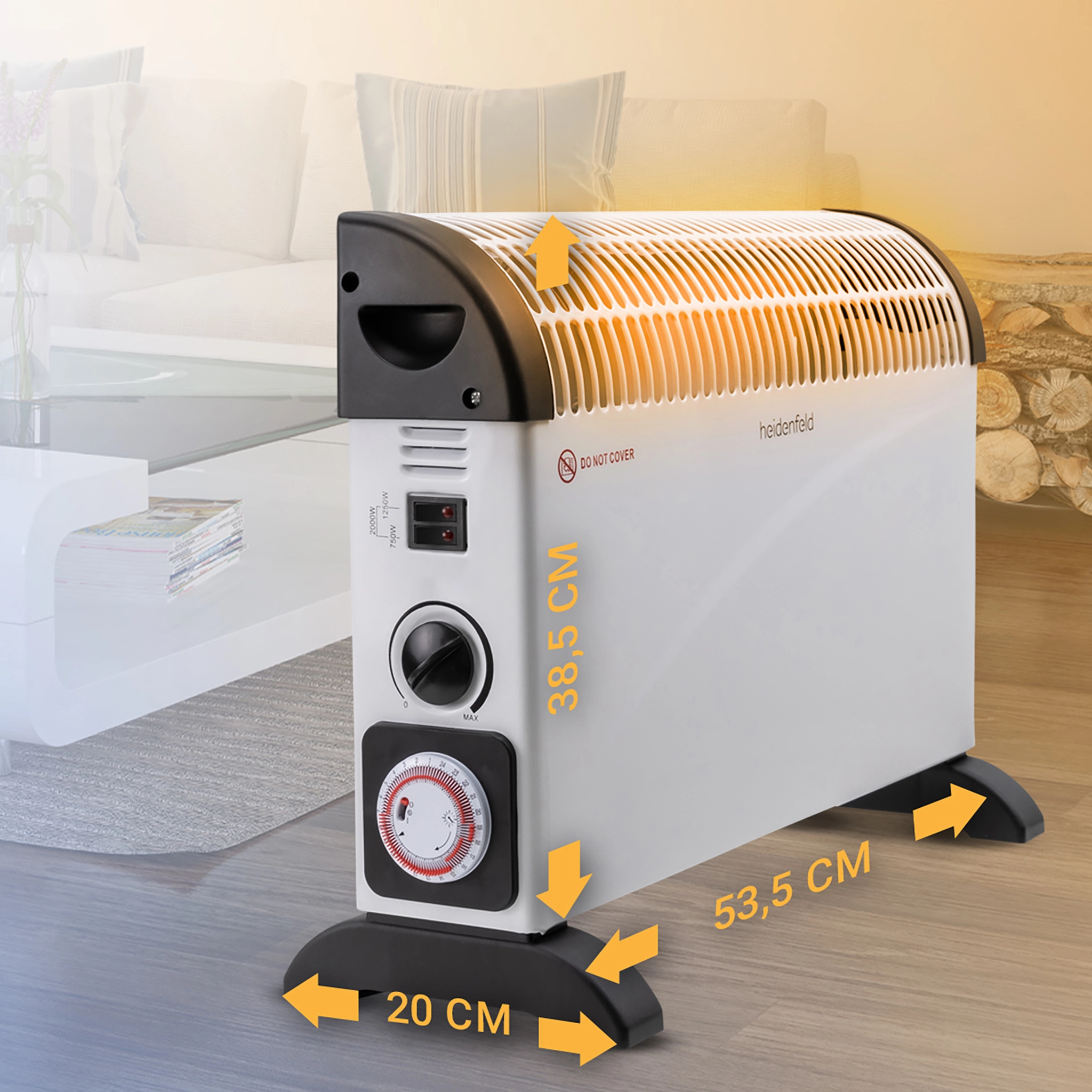 Mobile Heizung von Heidenfeld mit Ma&szlig;en von 53,5 x 38,5 x 20 cm